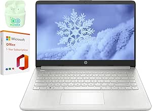 HP Newest 14" LED Business Laptop Computer, Intel Quad-Core N4120, Windows 11 S Laptop with 1-Year Microsoft Office 365, PLUSERA Earphones, Silver(Silver, 8GB RAM | 64GB eMMC)