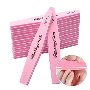 Sponge Nail File and Buffers for Nail Art Care Double Sides Design 100/180 Grit Nail Buffer Professional Manicure Nail Tools Color Pink Pack of 10pcs