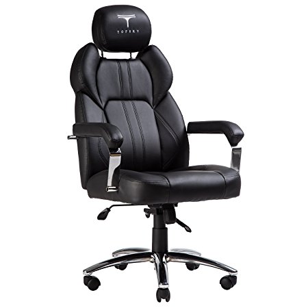 TOPSKY Executive Office Chair Large Leather Chair High Back with Adjustable Headrest(Black)