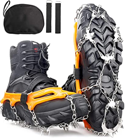 SHEEFLY Crampons Ice Cleats Traction,19 Spikes Snow Grips Ice Grippers Traction Anti-Slip Stainless Steel Spikes for Shoes and Boot,Microspikes for Running,Hiking,Climbing,Fishing,Running