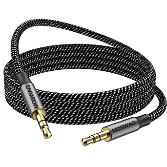 MOSWAG 3.5mm Aux Cord to 3.5mm Audio Aux Jack Cable Male to Male Aux Cable Nylon Braided Stereo Jack Cord for Phones,Headphones,Speakers,Tablets,PCs,Music Players and More (1.64FT/0.5M, Black)