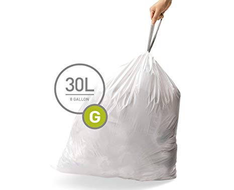 simplehuman Code G Custom Fit Liners, Drawstring Trash Bags, 30 Liter/8 Gallon, 12 Refill Packs (240 Count)