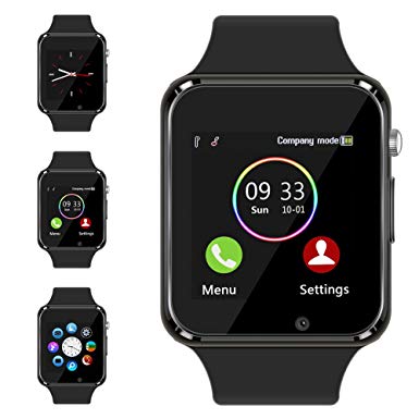 Smart Watch Compatible Samsung Android iPhone iOS for Men Women Kids, Wzpiss Bluetooth Smartwatch Touchscreen Wrist Watch Fitness Tracker with Camera Pedometer SIM SD Card Slot (Black)