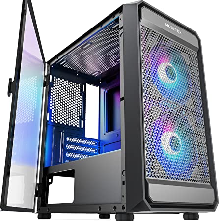 MUSETEX MATX(Micro ATX) PC Case, Computer Case Pre-Installed 2pcs ARGB Fans, Computer Gaming Case with Type-C, USB 3.0, Opening Tempered Glass Side Door Mesh Airflow Tower Case, Y3