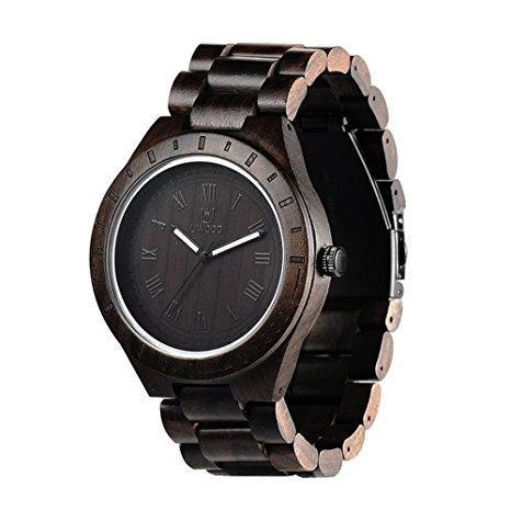 Ideashop Mens Wooden Watch Black Sandal Wood Analog Watch Japan MIYOTA Quartz Movement Wooden Wristwatch