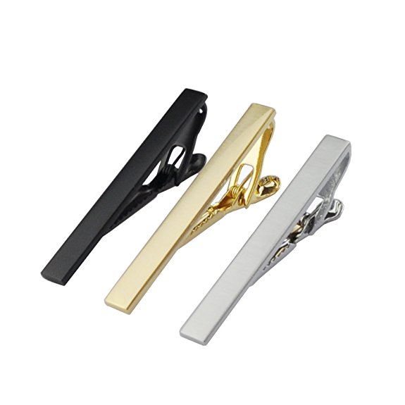 MeShow 3Pack 2.1 Inch Long Mens Tie Clip Clasp Bar Set For Regular Ties Spring Loaded End