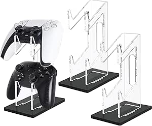 FYY Game Controller Holder 2 Pack - 2 Tiers Universal Dual Controller Stand Headphone Holder, Acrylic Black Controller Display Stand Compatible with Nintendo Switch Xbox PS5 PS4