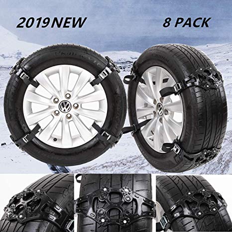 JOJOMARK Tire Chains Snow Chains for Cars/SUV/Truck/ATV Anti-Skip for Safety Emergency Ice Snow Mud Sand with 2019 Upgrade TPU Width 6.5”-10.8”(165mm-275mm)(8 Pack)