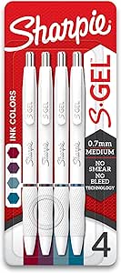 SHARPIE S-Gel Pens, Fashion Barrel Gel Pens, Pearl White Body, Medium (0.7mm) Point, Bold Jewel Color Assortment, 4 Count