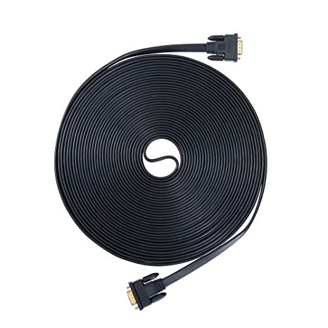 DTECH Ultra Thin Flat Type Computer Monitor VGA Cable Standard 15 Pin Male to Male VGA Wire 50 Feet