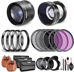 NEEWER 49mm Lens and Filter Set: Wide Angle/2.2X Telephoto Additional Lens for 18mm-85mm APS-C Lens, ( 1 2 4 10) Close Up Macro/ND/UV/CPL/FLD Filters for Camera Lens with ⌀49mm Thread