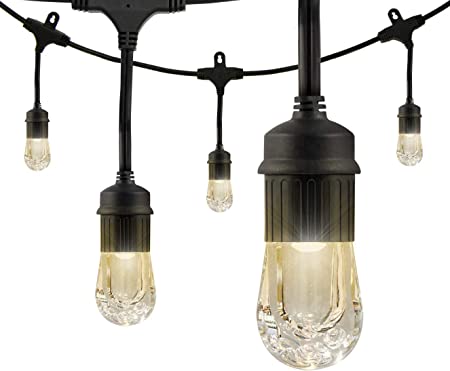 Enbrighten Classic LED Cafe String Lights, Black, 48 Foot Length, 24 Impact Resistant Lifetime Bulbs, Premium, Shatterproof, Weatherproof, Indoor/Outdoor, Commercial Grade, UL Listed, 31664