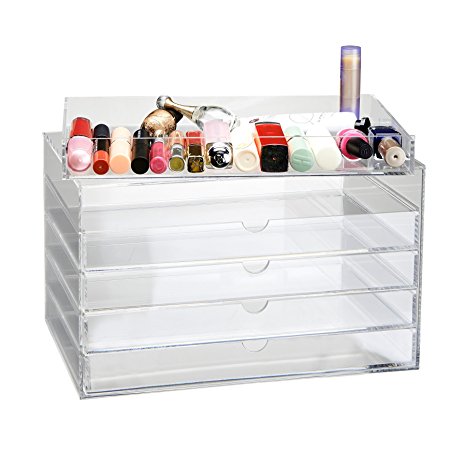 CO-Z Clear Acrylic Makeup Cosmetics Organizer Jewelry Display 5 Drawers Multipurpose Box