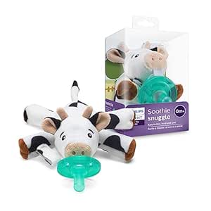 Philips Avent Soothie Snuggle Pacifier Holder with Detachable Pacifier, 0m , Cow, SCF347/05