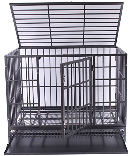 Haige Pet Heavy Duty Dog Crate Large Metal Strong Dog Kennel Cage with Wheels and Tray
