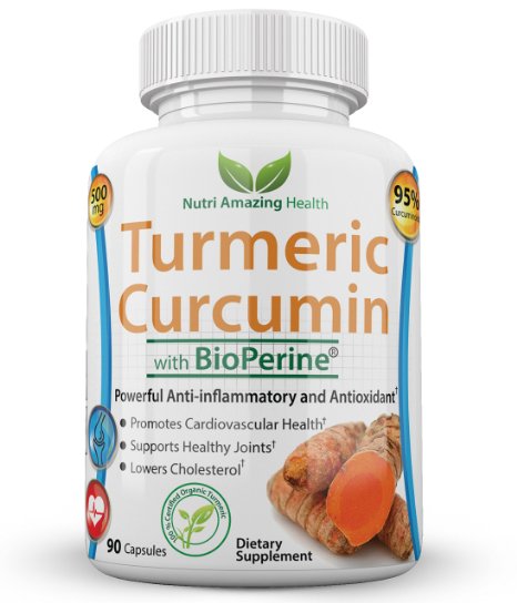 Turmeric Curcumin with BioPerine - Powerful Anti-Inflammatory - 100 Certified Organic Root - 95 Curcuminoids - with Black Pepper for Enhanced Bio-Availability - 60 Day No Fuss Guarantee