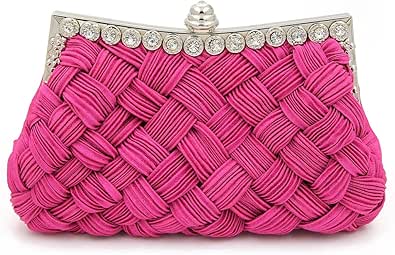 Elegant Braided Pleated Glitter Rhinestone Clutch Evening Bag - Diff Colors