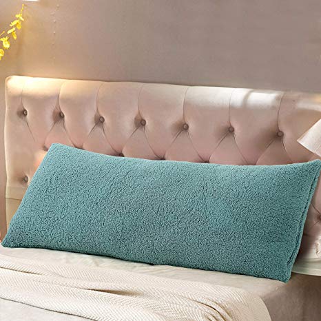 Reafort Ultra Soft Sherpa Body Pillow Cover/Case with Zipper Closure 21"x54" (Blue, 21"X54" Pillow Cover)