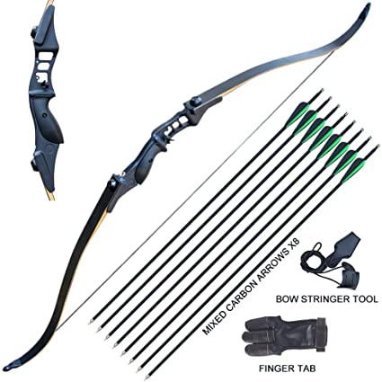 Enxi Archery 52" Takedown Recurve Bow and Arrow Set Metal Riser 30-50 lbs Right Hand Black Longbow Kit with 8PCS Hunting Arrows for Adult Beginner Outdoor Hunting Shooting Training