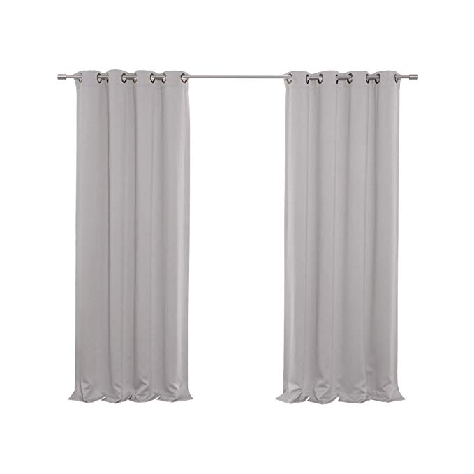 Best Home Fashion Thermal Insulated Blackout Curtains - Antique Bronze Grommet Top - Light Grey- 52" W x 96" L - (Set of 2 Panels)