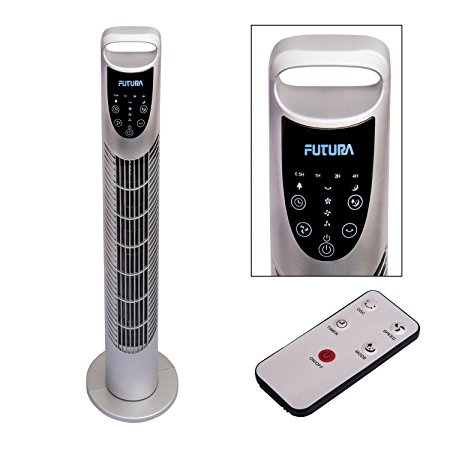 Futura 31 inch 78cm Portable Electric Oscillating Tower Stand Cooling Fan, Remote Control, Timer, LED Display, 3 Speeds