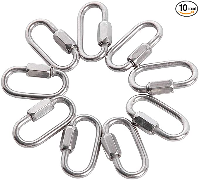 Home Master Hardware 1/8 inch Stainless Steel D Shape Quick Link Chain Links Locking Carabiner Connector Keychain Ring Buckle 10 Pack