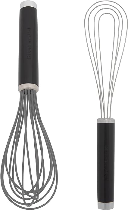 KitchenAid Flat and Silicone Whisk Set, Set Of 2, Black