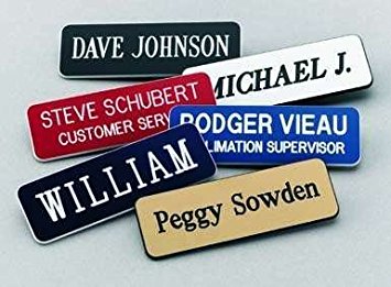 Name Badges | Name Tags | Engraved Identification - Up to 3 Lines of Engraving Included, 2 Sizes & 14 Colors, Pin or Magnetic Backing (1"x3", European Gold/Black)
