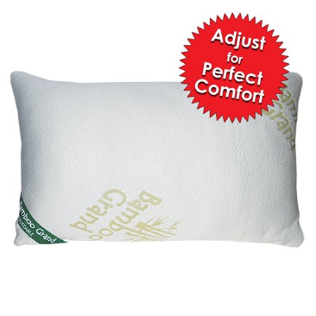 NEW and IMPROVED ADJUSTABLE Shredded Memory Foam Bamboo Pillow with Inner Zipper - Micro-Vented Bamboo Cover with Zipper - Bamboo Grand - Hypoallergenic and Dust Mite Resistant (STANDARD))