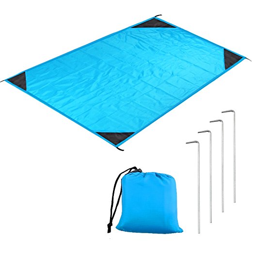 EDOBIL Picnic Blanket, Moisture-proof Beach Blanket Multifunctional Foldable Lightweight Picnic Blanket with 4 stake Perfect for Picnics, Beaches(Sky Blue)