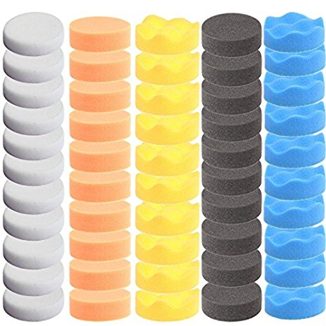 ZFE 50pcs 3"/80mm Compound Drill Buffing Sponge Pads Polishing Pad Buffer Pad Kit for Car Polisher Boat Polishing,Motocycle Sanding, Polishing, Waxing