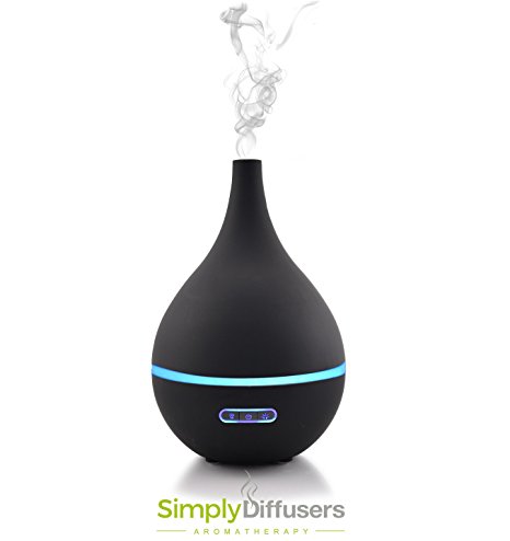 LILIA | Black Matte Rubberized Plastic Aromatherapy Essential Oil Diffuser | Cool Mist Ultrasonic | 200ml Capacity and Safety Auto-Shut Off Feature | LED Color Spectrum Lighting