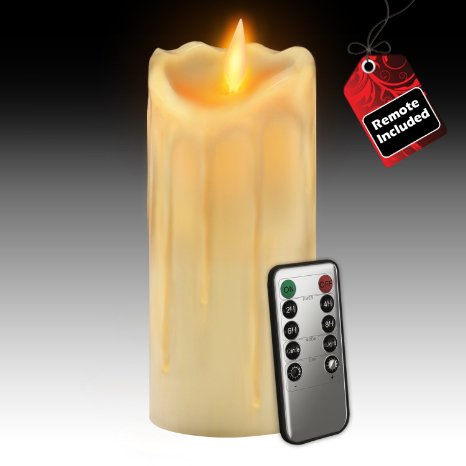 Gideon8482 7 Inch Flameless LED Candle - Dripping Style - Real Wax and Real Flickering Candle Motion - with Multi-Function Remote OnOff Timer Dimmer - Vanilla Scented Ivory