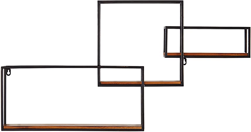 Amazon Brand – Rivet Contemporary Cubic Iron 3-Shelf Floating Unit - 18.11"H, Black and Natural Wood