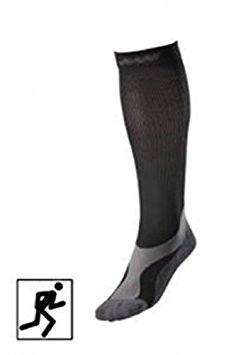 BriteLeafs Professional Running / Racing Athletic Sports Graduated Support Compression Socks - 20-30 mmHg, Knee High, Black/Gray. Unisex with Coolmax (X-Large, Black)