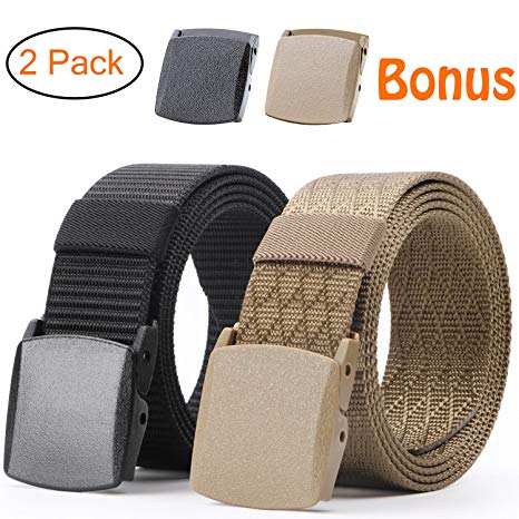 Nylon Military Tactical Belt 2 Pack Webbing Canvas Outdoor Web Belt With Plastic Buckle