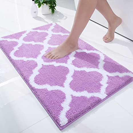 OLANLY Luxury Bathroom Rug Mat, Soft and Absorbent Microfiber Bath Rugs, Non-Slip Shaggy Bath Carpet, Machine Wash Dry, Bath Mats for Bathroom Floor, Tub and Shower, 16x24, Light Purple