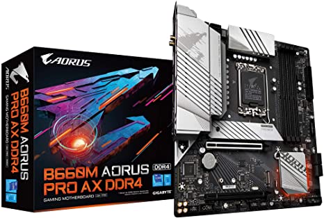 GIGABYTE B660M AORUS PRO AX DDR4 (B660/ Intel/LGA/ 1700/ Micro-ATX/ DDR4/ Dual M.2/ PCIe 4.0/ USB 3.2 Gen2 Type-C/WiFi 6 802.11ax/ Intel 2.5GbE LAN/Motherboard)