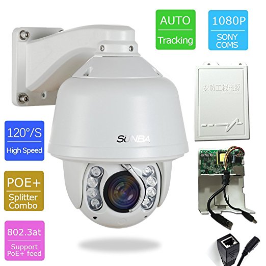 SUNBA 1080P Auto Tracking, PoE , 20X Optical Zoom, 2.0 Megapixels, Infrared Night Vision, Outdoor Waterpoorf, 120°/s High Speed PTZ IP Network Security Dome Camera (805-DG20X Pro)