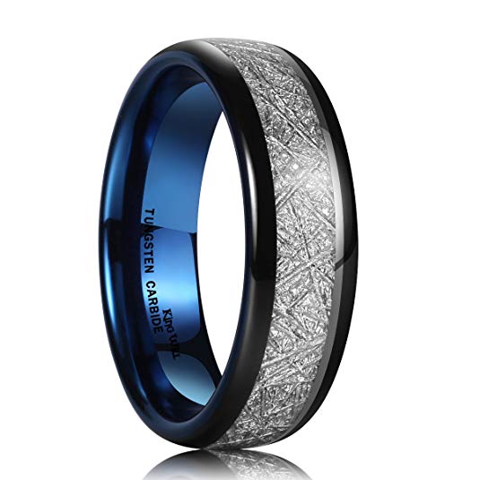 King Will METEOR Unisex 7mm Black and Blue Meteorite Inlay Tungsten Carbide Ring Wedding Band Comfort Fit