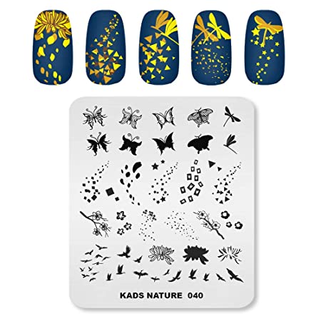 KADS Nail Art Template Nature Nail Stamping Plate Butterfly Dragonfly Fallen Leaves Image Nail Art DIY Manicure Tool (NA040)