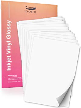 Premium Printable Vinyl Sticker Paper for Your Inkjet Printer - 15 Glossy White Waterproof Decal Paper Sheets - Dries Quickly and Holds Ink Beautifully