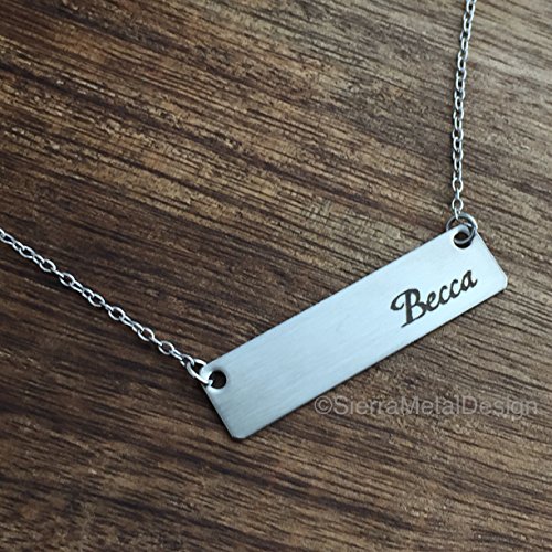 Personalized Name Bar Necklace Stainless Steel Simple 18" Chain Dainty Personalize