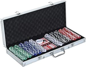 HOMCOM Mallette de Poker Coffret de Poker Complet avec 500 jetons 2 Jeux de Cartes   5 dés Bouton Dealer 2 clés alu.