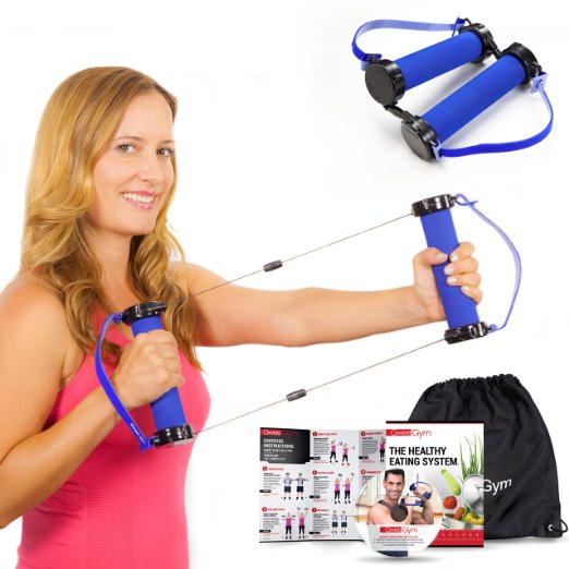 Best Resistance Bands Exercise Kit - Gwee Gym Total Body Workout Kit - All in One Portable Gym Equipment with Workout DVD Travel Bag and Healthy Eating e-Book - Weighs Less than Traditional Resistance Bands - For Fitness and Weight Loss - Works with Aerobics Ab Workouts Yoga Pilates and Other Workout Routines - Replaces Treadmill Elliptical Exercise Bike Dumbbells Stepper and Weights - Ultimate Crosstrainer - Accessories Sold Separately