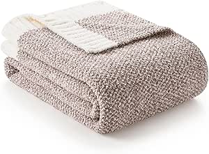 Snuggle Sac Heather Taupe Throw Blanket for Couch, Reversible Super Soft Knitted Blankets Warm Cozy Knit Fuzzy Plush Lightweight Throws for Sofa, Bed, Camping, Picnic, Taupe, 50x60 inches