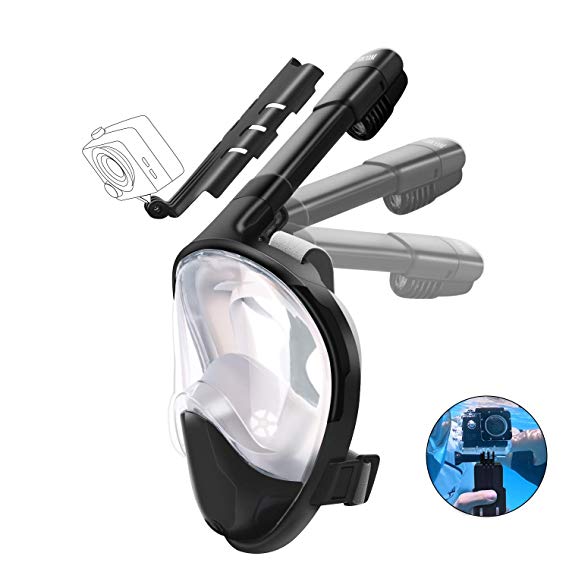CHICOM Full Face Snorkel Mask, Foldable Snorkel Set with Detachable GoPro Camera Handle Mount 180° Panoramic View Snorkeling Diving Mask for Men Women Adults Youth Kids