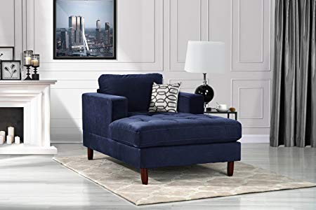 Mid Century Modern Velvet Fabric Living Room Chaise Lounge (Navy)