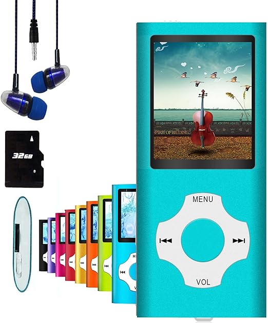 MP3 Player / MP4 Player, Hotechs MP3 Music Player with 32GB Memory SD Card Slim Classic Digital LCD 1.82'' Screen Mini USB Port with FM Radio, Voice Record (Blue)