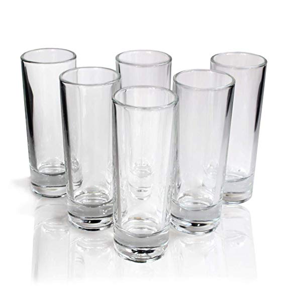 Tequila Tall Shot Glasses, Heavy Base Crystal Clear Drinking Glassware Bar Kit, Set of 6